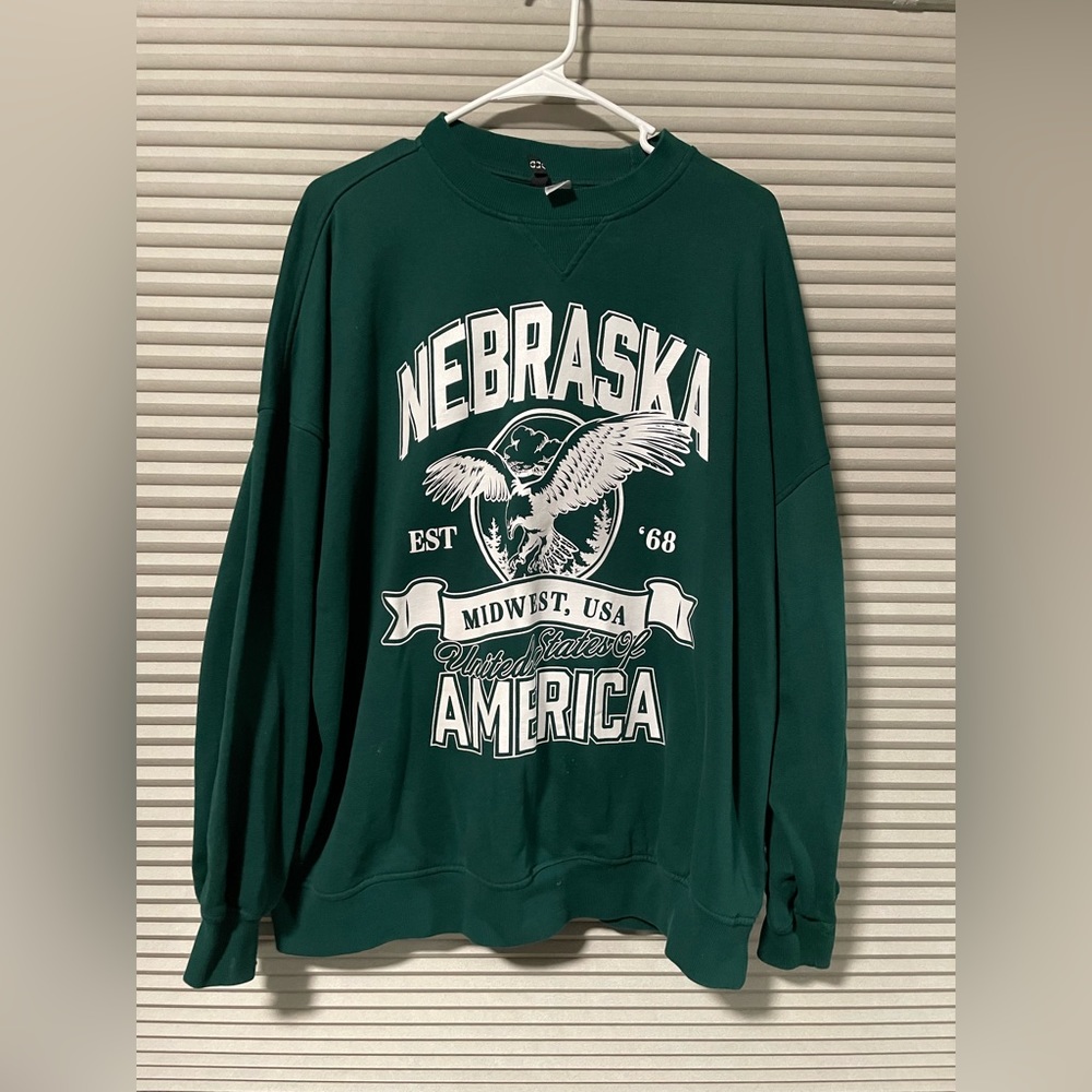 Green Oversized Nebraska Crewneck